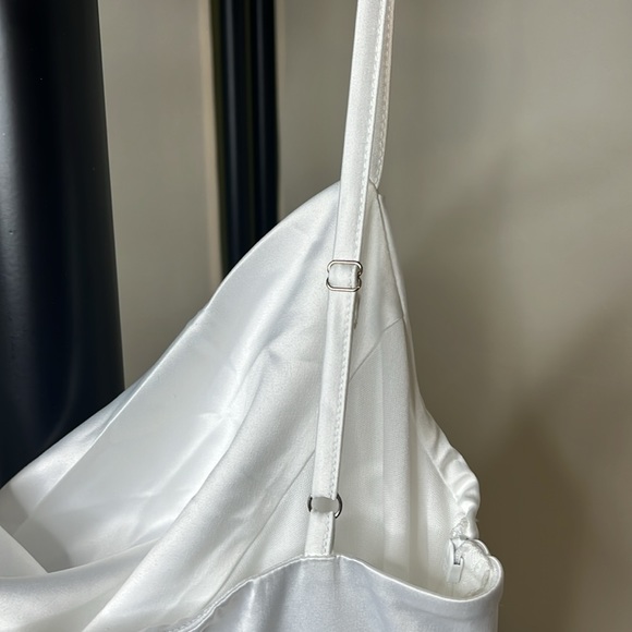 HTZMO Satin Slip Dress Cowl Neck Backless Ruched Bodycon Midi Size Small - Picture 6 of 10